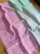 Blue Pink Dual Shade Organza Saree with Chikankari Embroidery Work