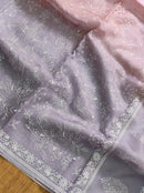Grey Peach Dual Shade Organza Saree with Chikankari Embroidery Work