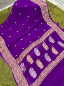 Purple Banarasi Khaddi Georgette Silk Saree with Kaduwa Butti Gold & Silver Zari