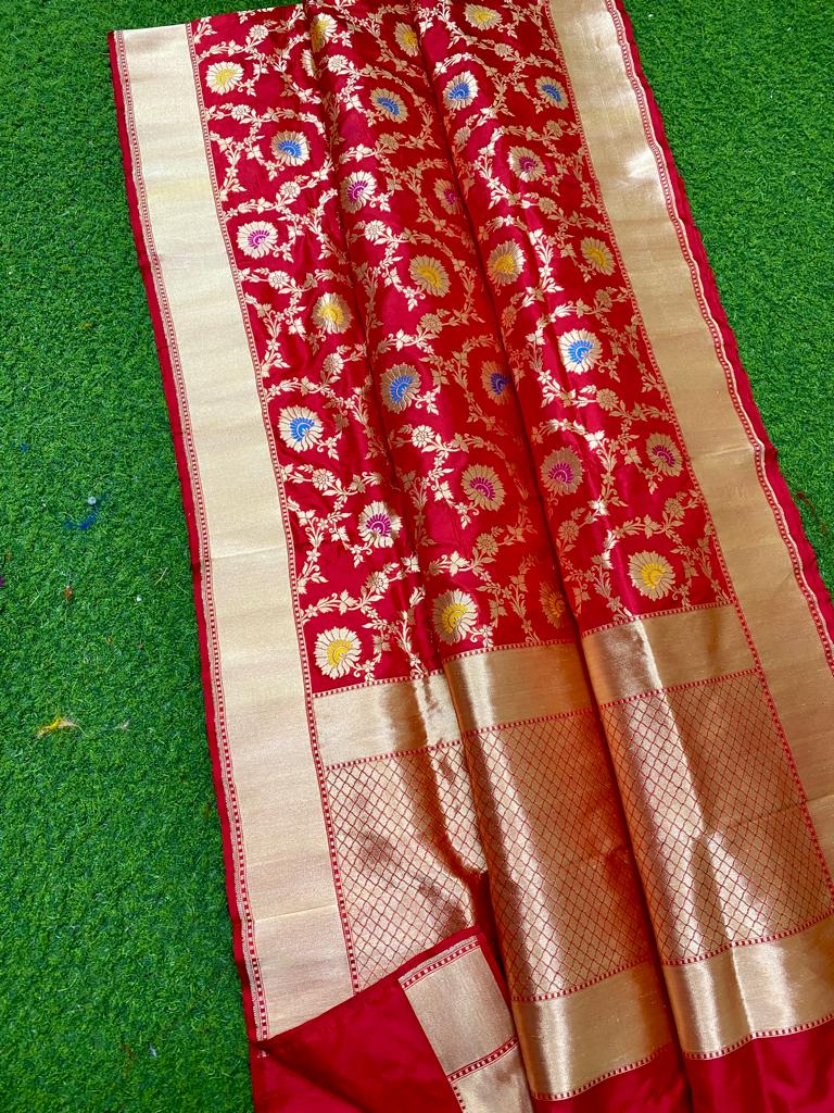 Red Katan Banarasi Silk Saree