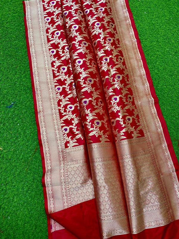 Red Katan Banarasi Silk Saree