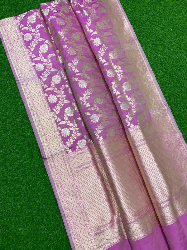 Lavender Katan Banarasi Silk Saree
