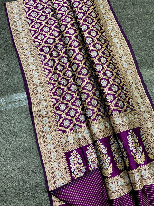 Purple Katan Banarasi Silk Saree