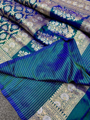 Peacock Blue Katan Banarasi Silk Saree