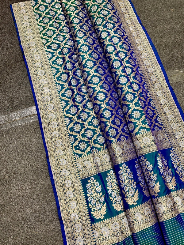 Peacock Blue Katan Banarasi Silk Saree