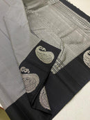Classic Black Mini Checked Kanchipuram Silk Saree With Silver Zari Border Butta