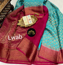 Blue Wrinkle Mysore Crepe Silk Brocade Antique Zari Weaving