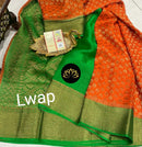 Orange Wrinkle Mysore Crepe Silk Brocade Antique Zari Weaving