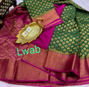 Green Wrinkle Mysore Crepe Silk Brocade Antique Zari Weaving