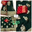 Green Designer Khaddi Georgette Saree with Contrast Blouse