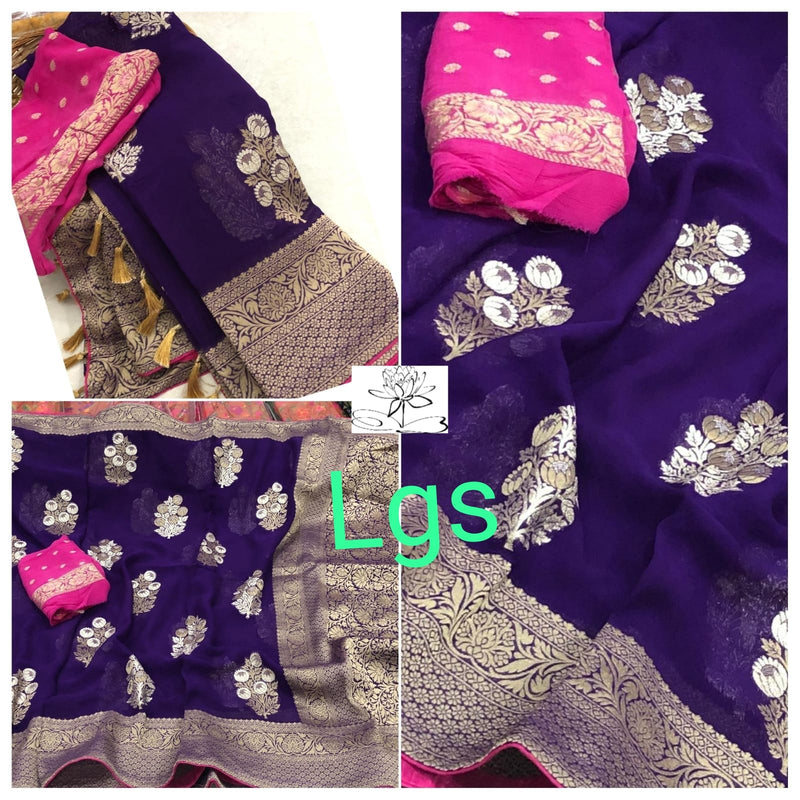 Purple Designer Khaddi Georgette Saree with Contrast Blouse