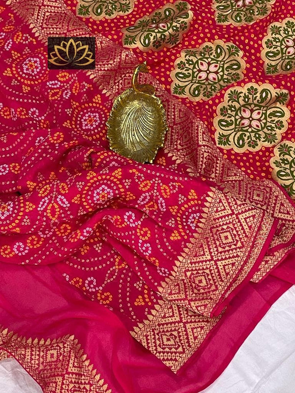 Pink Designer Khaddi Georgette Saree with Bandinin Design