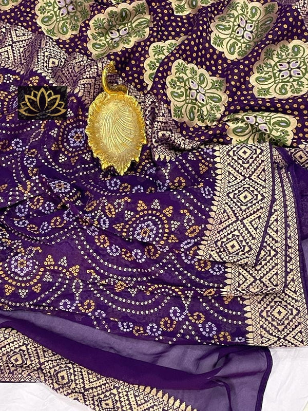 Purple Designer Khaddi Georgette Saree with Bandinin Design