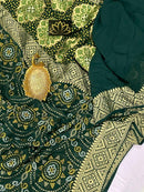 Green Designer Khaddi Georgette Saree with Bandinin Design
