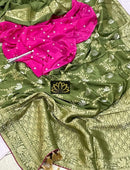 Green Moonga Crepe Silk Designer Saree
