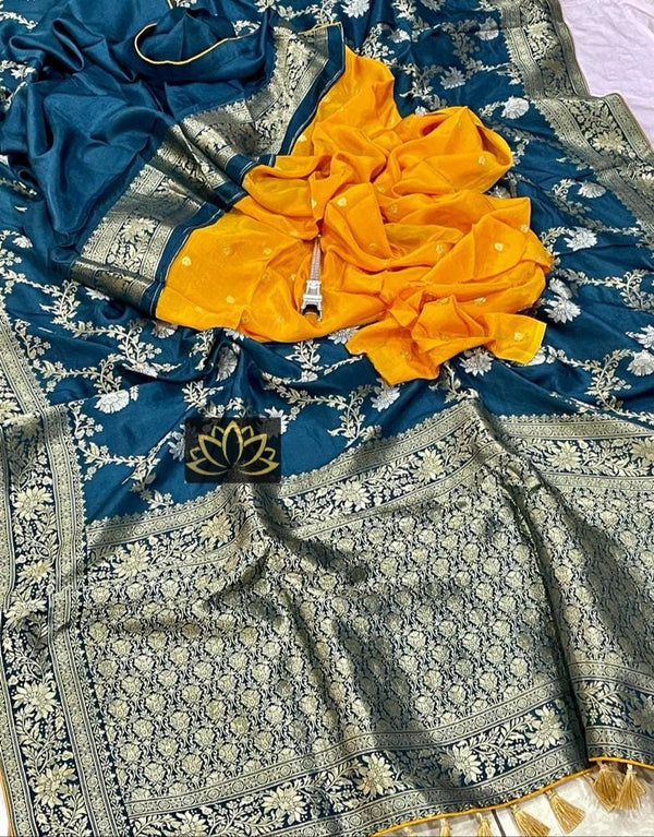 Peacock Blue Moonga Crepe Silk Designer Saree