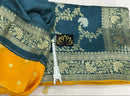 Peacock Blue Moonga Crepe Silk Designer Saree