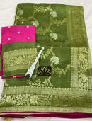 Green Moonga Crepe Silk Designer Saree