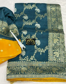 Peacock Blue Moonga Crepe Silk Designer Saree