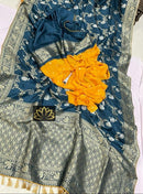 Peacock Blue Moonga Crepe Silk Designer Saree