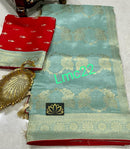 Pastel Blue Moonga Crepe Silk Designer Saree