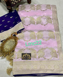 Pastel Pink Moonga Crepe Silk Designer Saree