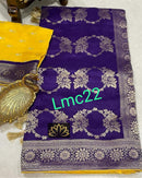 Purple Blue Moonga Crepe Silk Designer Saree