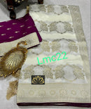 Half White Moonga Crepe Silk Designer Saree