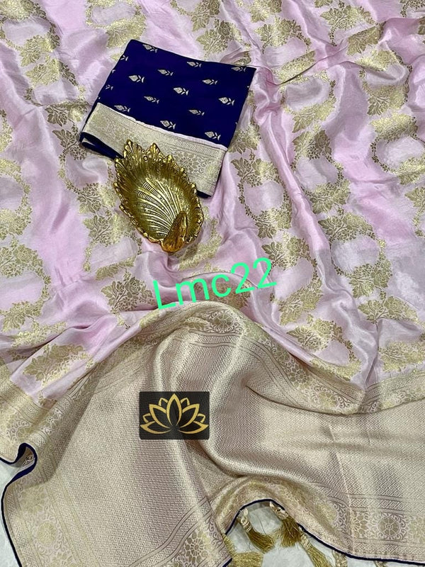 Pastel Pink Moonga Crepe Silk Designer Saree