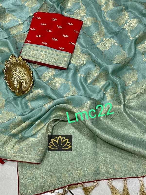 Pastel Blue Moonga Crepe Silk Designer Saree