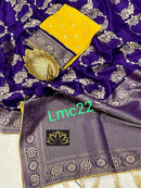 Purple Blue Moonga Crepe Silk Designer Saree