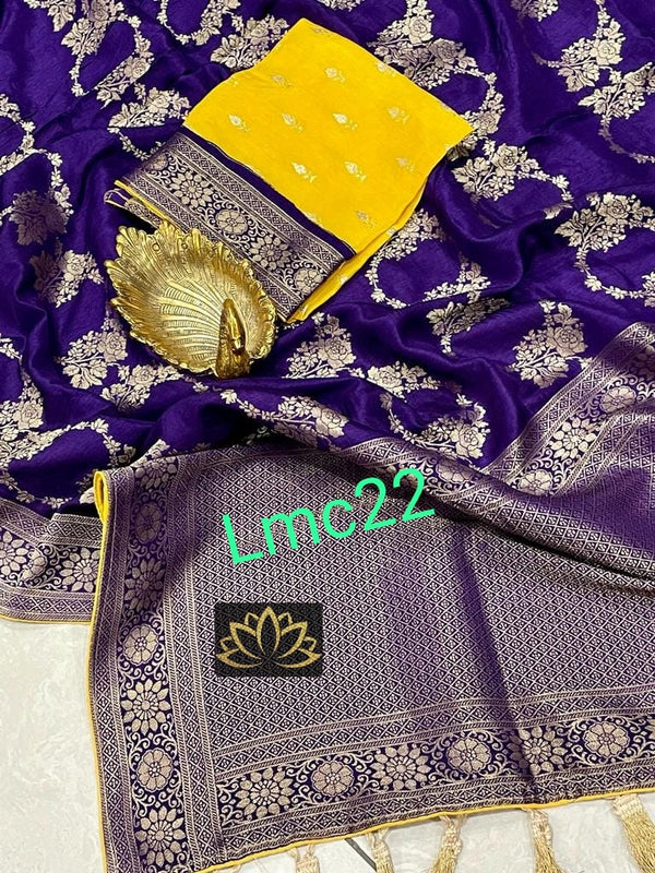 Purple Blue Moonga Crepe Silk Designer Saree