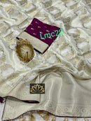 Half White Moonga Crepe Silk Designer Saree