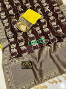Brown Moonga Crepe Silk Designer Saree
