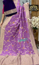 Designer Lavender Khaddi Georgette Saree Meenakari Weaving Style
