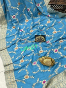 Designer Blue Khaddi Georgette Saree Meenakari Weaving Style