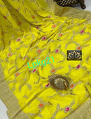Designer Yellow Khaddi Georgette Saree Meenakari Weaving Style