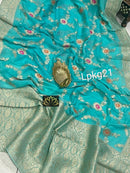 Designer Blue Khaddi Georgette Saree Meenakari Weaving Style