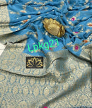 Designer Blue Khaddi Georgette Saree Meenakari Weaving Style