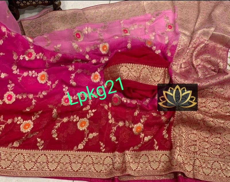 Designer Dual Shade Pink Khaddi Georgette Saree Meenakari Weaving Style