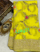 Designer Yellow Khaddi Georgette Saree Meenakari Weaving Style