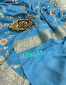 Designer Blue Khaddi Georgette Saree Meenakari Weaving Style