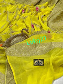 Designer Yellow Khaddi Georgette Saree Meenakari Weaving Style
