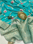 Designer Blue Khaddi Georgette Saree Meenakari Weaving Style