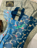 Designer Dual Shade Blue Khaddi Georgette Saree Meenakari Weaving Style