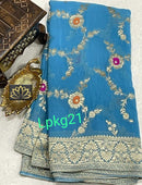 Designer Blue Khaddi Georgette Saree Meenakari Weaving Style