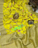 Designer Yellow Khaddi Georgette Saree Meenakari Weaving Style