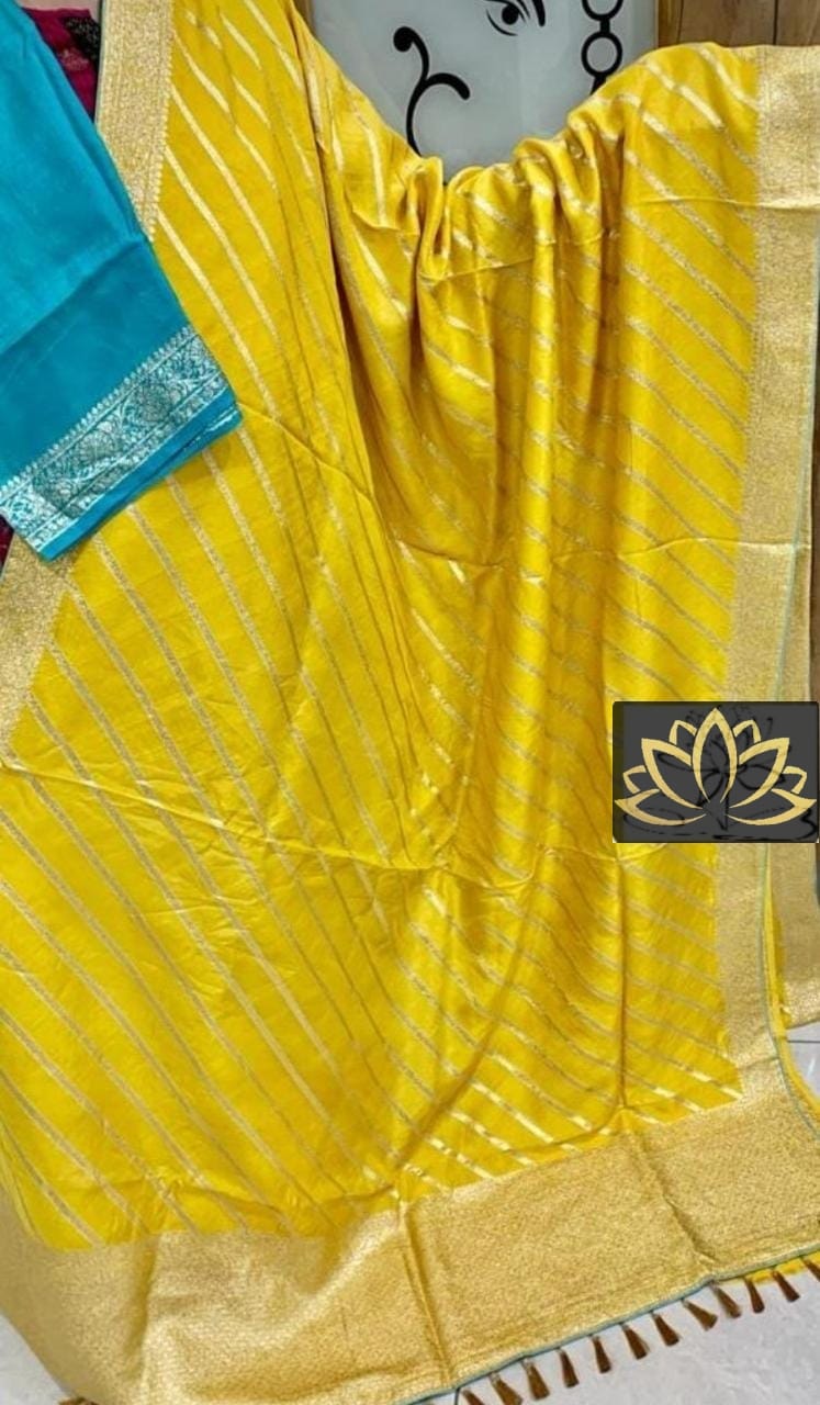 Designer Yellow Moonga Crepe Silk Lehariya Style