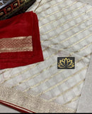 Designer Half White Moonga Crepe Silk Lehariya Style