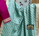 Designer Blue Moonga Crepe Silk Lehariya Style